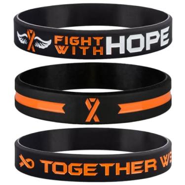 Imagem de Sainstone Get Well Soon Gifts Pulseiras de fita de conscientização laranja com citação motivacional - Fight With Hope, Together We Fight, Cancer & Cause Pulseiras para homens, mulheres, pacientes