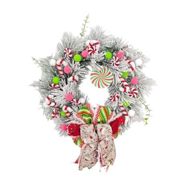 Imagem de Amagogo Guirlanda de Natal de 17,7 polegadas para entrada com design de bengala doce e pompons coloridos