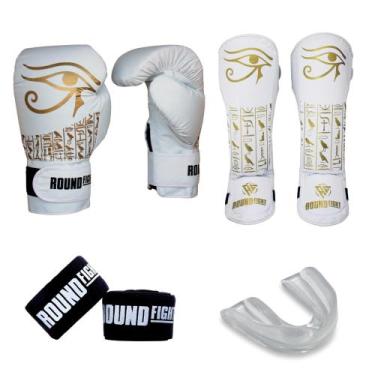 Imagem de Kit Muaythai Kickboxing Luva Bandagem Bucal Caneleira Egito - Round Fi