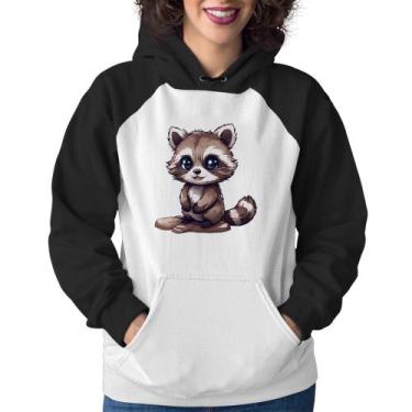 Imagem de Moletom Feminino Guaxinim Fofinho - Foca na Moda, Branco, Preto, G