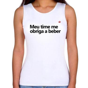 Imagem de Regata Feminina Meu time me obriga a beber - Foca na Moda, Branco, GG