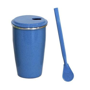 Imagem de Kit Copo Liso e Bomba Metal Colorido Terere Térmico Azul Pig - Gastrob