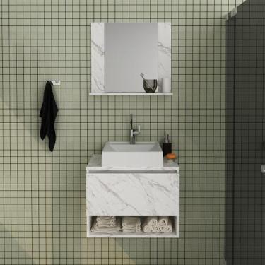 Imagem de Kit Lavabo com Espelho e Cuba Mármore Branco Tecno Mobili