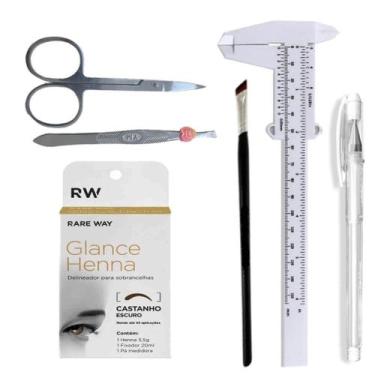 Imagem de Kit Henna Glance Com Caneta Marcação Pincel Pinça Tesoura Paquímetro D