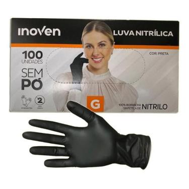 Imagem de Luva Nitrílica Preta Sem Pó Inoven Tamanho G, Luva Nitrílica Preta Sem