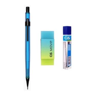 Imagem de Kit Lapiseira Tecnocis AZUL NEON 0.7mm + Borracha + Grafite