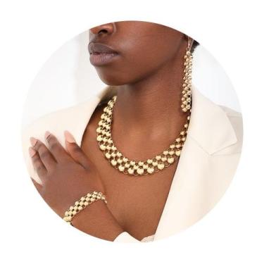Imagem de Conjunto Kit de Pulseira Colar e Brincos Luxo Dourado Festas - anjo da