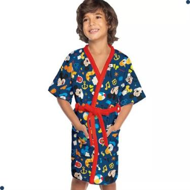 Imagem de Roupão Aveludado Infantil Quimono Estampado Mickey - Lepper, M