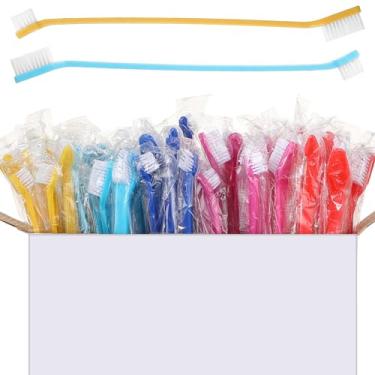 Imagem de Nuenen 150 peças de escova de dentes para cães a granel de cabeça dupla escova de dentes macia conveniente de cabo longo escova de dentes para cães de cachorro individualmente embalada para limpeza de