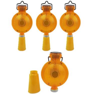 Imagem de Sinalizador Viario Solar Cone Kit 4 Uni Sinalizaçao Segurança Rua Estr