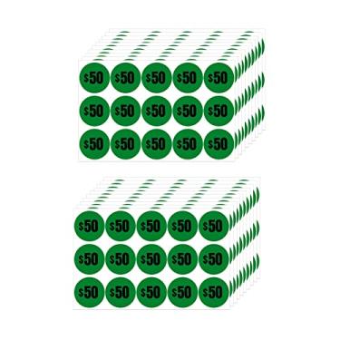 Imagem de Mobiusea Creation 300 adesivos de preço de US$ 50 | etiquetas de preço de 50 dólares | cor verde brilhante com texto preto | 2,54 cm de diâmetro | etiquetas de preço pré-impressas | adesivos de venda de garagem
