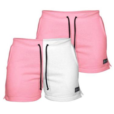 Imagem de Kit 2 Shorts Moletom Feminino Com 2 Bolsos Fenda Lateral Básico Casual