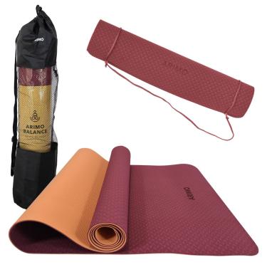Imagem de ARIMO Tapete Yoga Mat Antiderrapante TPE Ecológico Biodegradável Todos Os Tipos de Yoga/Pilates 181 x 61 cm x 4 mm (Marsala & Papaya)
