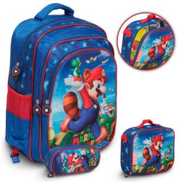 Imagem de Kit Mochila Infantil Mario Costas Lancheira Térmica Creche - Plike