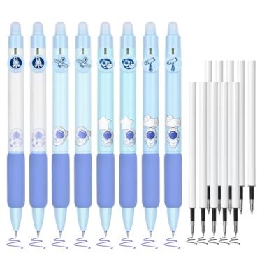 Imagem de BAYTORY 18 canetas de gel apagáveis, 8 canetas de tinta azul e 10 refis pretos, caneta retrátil fofa com borracha, ponta fina de 0,5 mm, caneta de tinta gel de secagem rápida, para palavras cruzadas