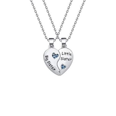 Imagem de BAUNA Conjunto de colares de coração Big Sis Little Sis combinando para 2 presentes para irmãs família, melhores amigas, Cobre