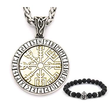 Imagem de BaviPower Colar com Pingente Nórdico Elmo de Awe Viking Rune Aegishjalmur Joia de Aço Inoxidável para Homens e Mulheres