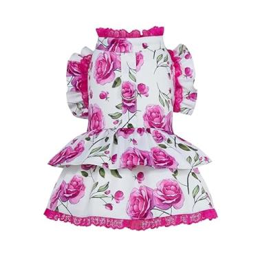 Imagem de INGSIST Roupas de designer para cães com flores rosas para o dia dos namorados, pequeno, médio, para meninas, filhotes, animais de estimação, roupas de aniversário
