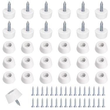 Imagem de Glarks O conjunto de pés de borracha de tábua de corte branca com 62 peças inclui 30 peças de amortecedor de borracha antiderrapante com 32 parafusos de aço inoxidável para móveis, eletrodomésticos de