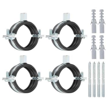 Imagem de PATIKIL Gancho de tubo de anel dividido de 44 a 50 mm, 4 peças de suporte de tubo ajustável para serviço pesado, suporte de tubo de parede de ferro galvanizado com parafusos e tubo de expansão, preto