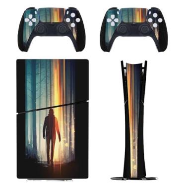 Imagem de Skin for PS5 Slim Digital Edition, capa adesiva para console e controle PlayStation 5, película protetora removível fácil de envolver acessórios de jogo decalque capa completa - floresta