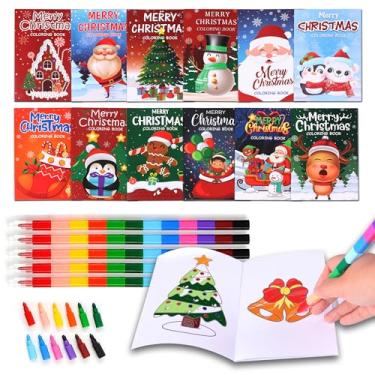 Imagem de CAVENLLI 24 peças de livro de colorir de Natal para crianças a granel com 24 giz de cera, livros de atividades de Natal com meias de Natal, sacos de brindes, enchimento, lembrancinhas divertidas de