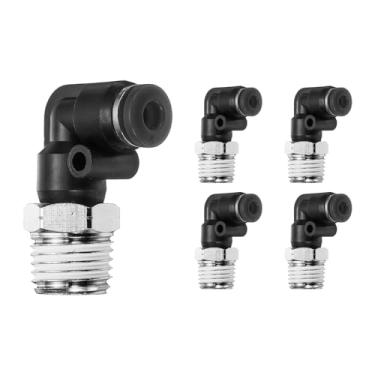 Imagem de HARFINGTON 5 peças de encaixe push to connect cotovelo macho 5/32 polegadas tubo OD x 1/4 polegada NPT rosca plástico conexão rápida mangueira de ar kit de encaixe pneumático conector de bloqueio de