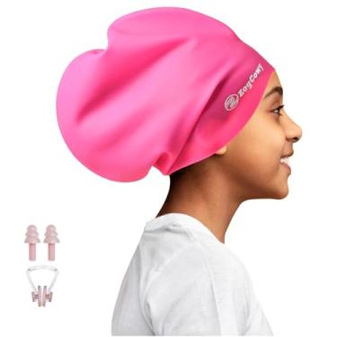 Imagem de Touca de natação infantil extra grande para tranças e dreadlocks, silicone à prova d'água, touca de natação para manter o cabelo seco para crianças, crianças, jovens, meninas, banho, piscina, 1 pacote
