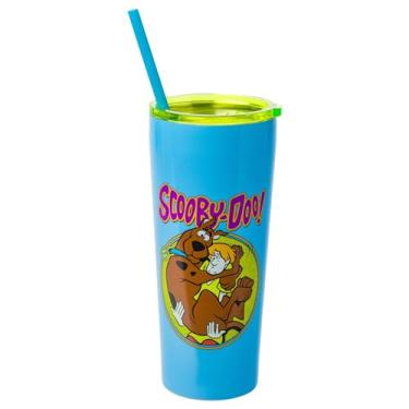Imagem de Silver Buffalo Scooby Doo Scared Shaggy Scooby Copo de aço inoxidável de parede dupla de 650 ml com canudo
