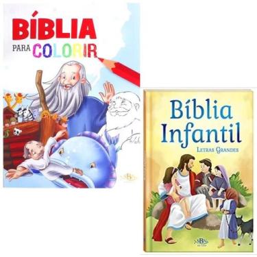 Imagem de Kit Bíblia Infantil  Letra Grande  Capa Dura Almofadada + Livro A Bíbl