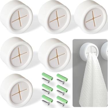 Imagem de THSIREE 6 ganchos de pressão para toalha, suporte de toalha de cozinha autoadesivo, ganchos redondos de parede e porta para armário de cozinha, banheiro, casa, para pendurar ganchos de pano (branco)