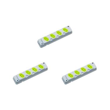 Imagem de Kit C/3 - Tomada Barra Fiolux 2P+T. 20A. Quadrupla Cinza/...