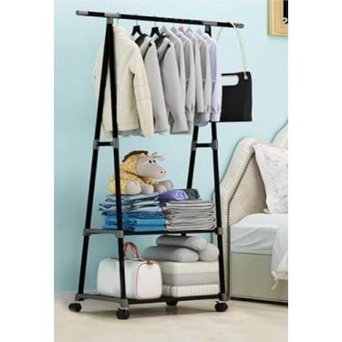Imagem de Arara De Roupas Com Rodinha Prateleira Cabideiro De Chão