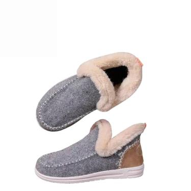 Imagem de Women's Flat Fluffy Ankle Boots, Faux Fur Lining Anti-Slip Ankle Boots, Mini Boots Ankle, Fashion Casual Round Toe Plush Short Booties, Soft Plush Slip-On Sneakers for Cozy Feet. (Gray,9)
