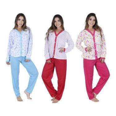 Imagem de Kit 3 Pijamas Longo Aberto Botões - Pós Cirurgia Pós Parto - Exotic, M