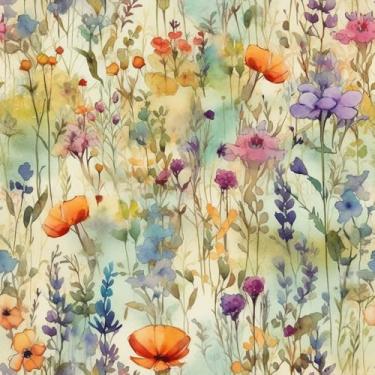 Imagem de WalRiddle Papel de parede aquarela flores silvestres amarelo/roxo/rosa descascar e colar fácil de remover em papel de parede adesivo para locatário à prova d'água