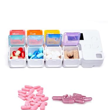 Imagem de Organizador de 7 Days Pill Dispenser com Alarm de Lembrança,Daily Medicine Dispenser,Portable Weekly Pill Box,Viajar vitaminas óleos de peixe pequenos suplementos Caso de Medicina (Colorful)
