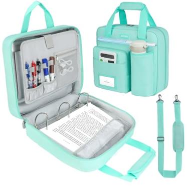 Imagem de Fichário de zíper com 3 anéis com alça de ombro, capacidade para 700 folhas, fichário de 7 polegadas com zíper para laptop de 13 polegadas para escola e escritório, verde menta