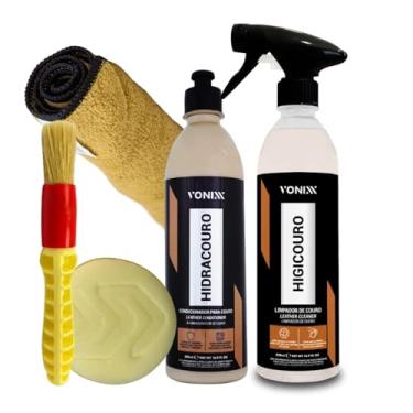Imagem de Vonixx Kit Limpeza e Hidratação de Couro, Higicouro 500ml, Hidracouro 500ml, com Flanela e Aplicador
