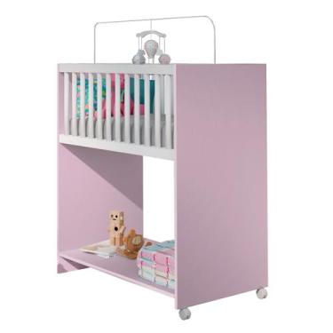 Imagem de Mini Berço Cama Baby Com Colchão Quarto Infantil 2 em 1 Branco / Rosa 