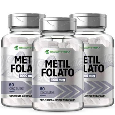 Imagem de 3x Metilfolato 1000Mcg Por Cáps  Acido Folico Ativo 180 Cápsulas Ecome