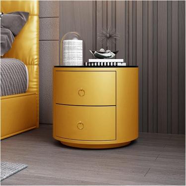 Imagem de Mesa de cabeceira redonda mesa de cabeceira de couro simples de couro ardósia armário de armazenamento de vidro temperado com gavetas adequado para quarto, ooffice, 7, bancada preta