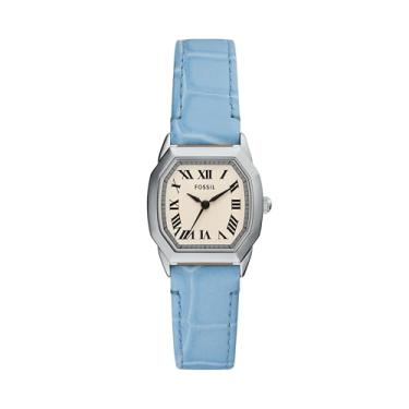 Imagem de Fossil Relógio feminino Harlow de couro azul claro com três ponteiros, Azul