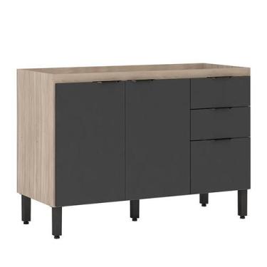 Imagem de Balcão Firenze Pia 120cm 3 Portas 2 Gavetas Avena/Grafito sem Tampo - 