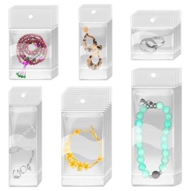 Imagem de uyakhom 600 peças, 6 tamanhos, saco autovedante de plástico transparente com orifício para pendurar, saco de celofane selável e autovedável para embalagem de joias, colares e pulseiras