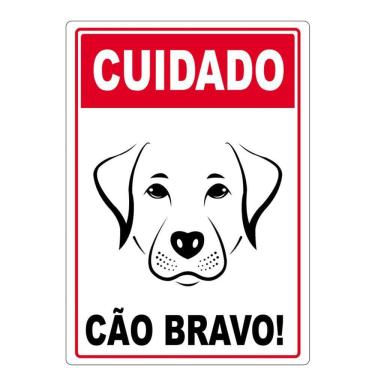 Imagem de Adesivo Placa Cuidado Cão Bravo Vertical 27X17Cm Vermelho