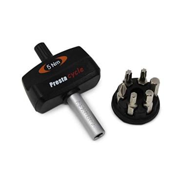 Imagem de Prestacycle Mini TorqKey – Ferramenta de torque predefinida de 5 Nm com 6 brocas de aço S2 e suporte – Precisa, compacta, segura para desparafusar – para manutenção de bicicletas, chave de torque para