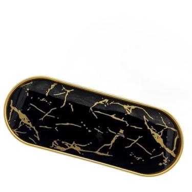 Imagem de Bandeja Espelhada Lavabo Bandeja Decorativa Multiuso Banheiro(Oval Marmorizada - Preta)