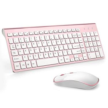 Imagem de Mouse com teclado sem fio, teclado e mouse sem fio compacto e ultrafino JOYACCESS 2,4G para Windows, computador, desktop, PC, laptop (rosa)