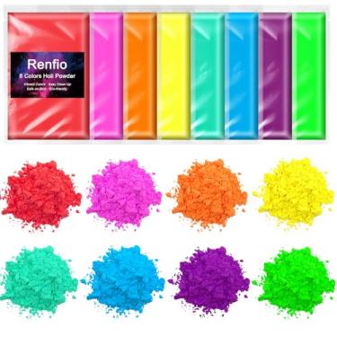 Imagem de Renfio Pó Holi, Pacote Com 8 X 3,5 Oz (100 G) De Pó Colorido Rangoli A Granel, Pó De Tinta Natural, Giz Em Pó Para Revelação De Gênero, Bombas De Fumaça, Diwali, Arrecadação De Fundos, Festivais, G